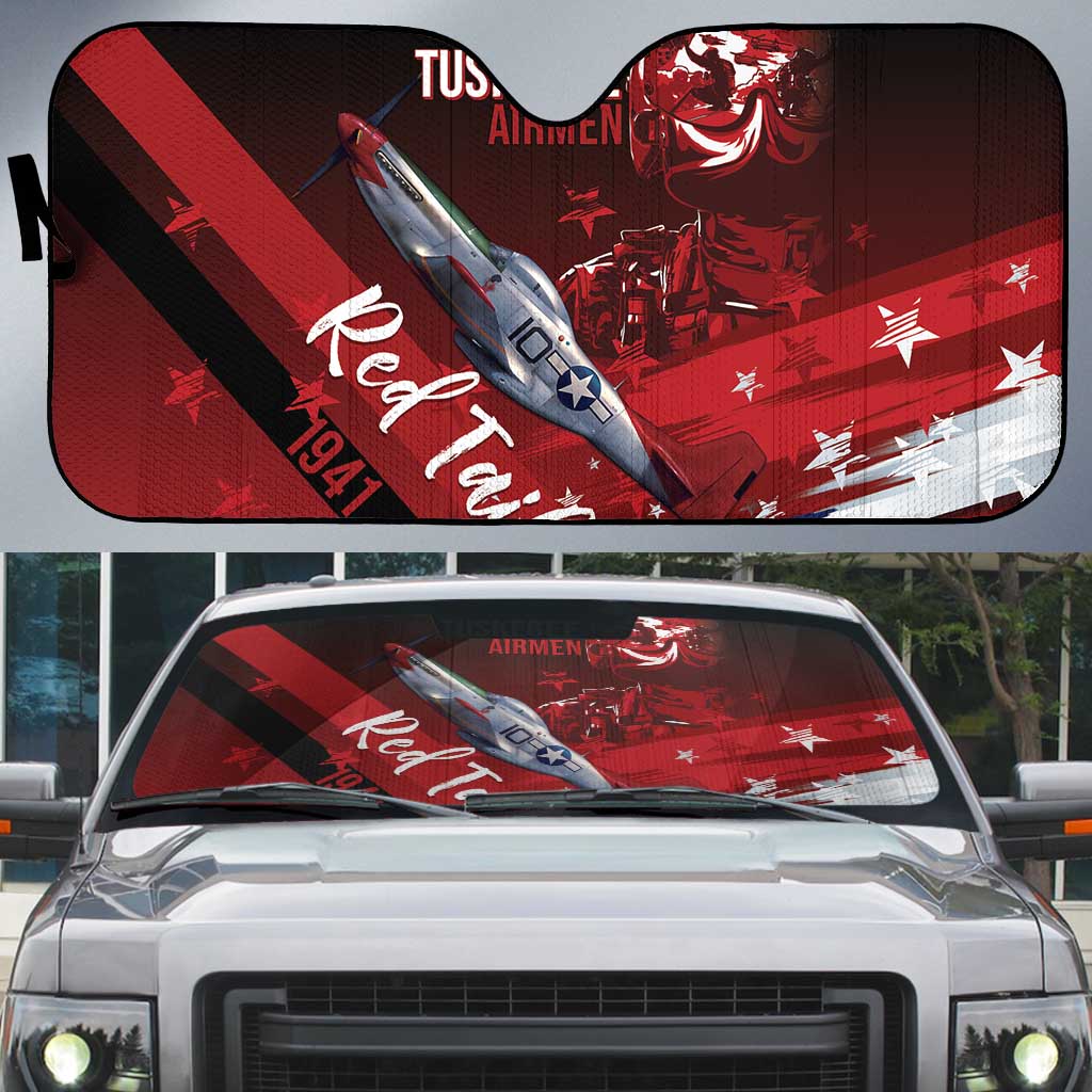 Tuskegee Airmen Red Tails Auto Sun Shade Straighten Up and Fly Right - Black Red - Wonder Print Shop
