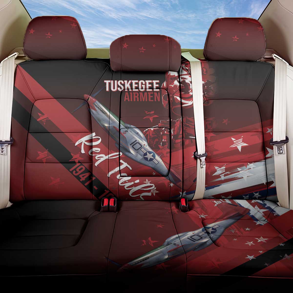 Tuskegee Airmen Red Tails Back Car Seat Cover Straighten Up and Fly Right - Black Red - Wonder Print Shop