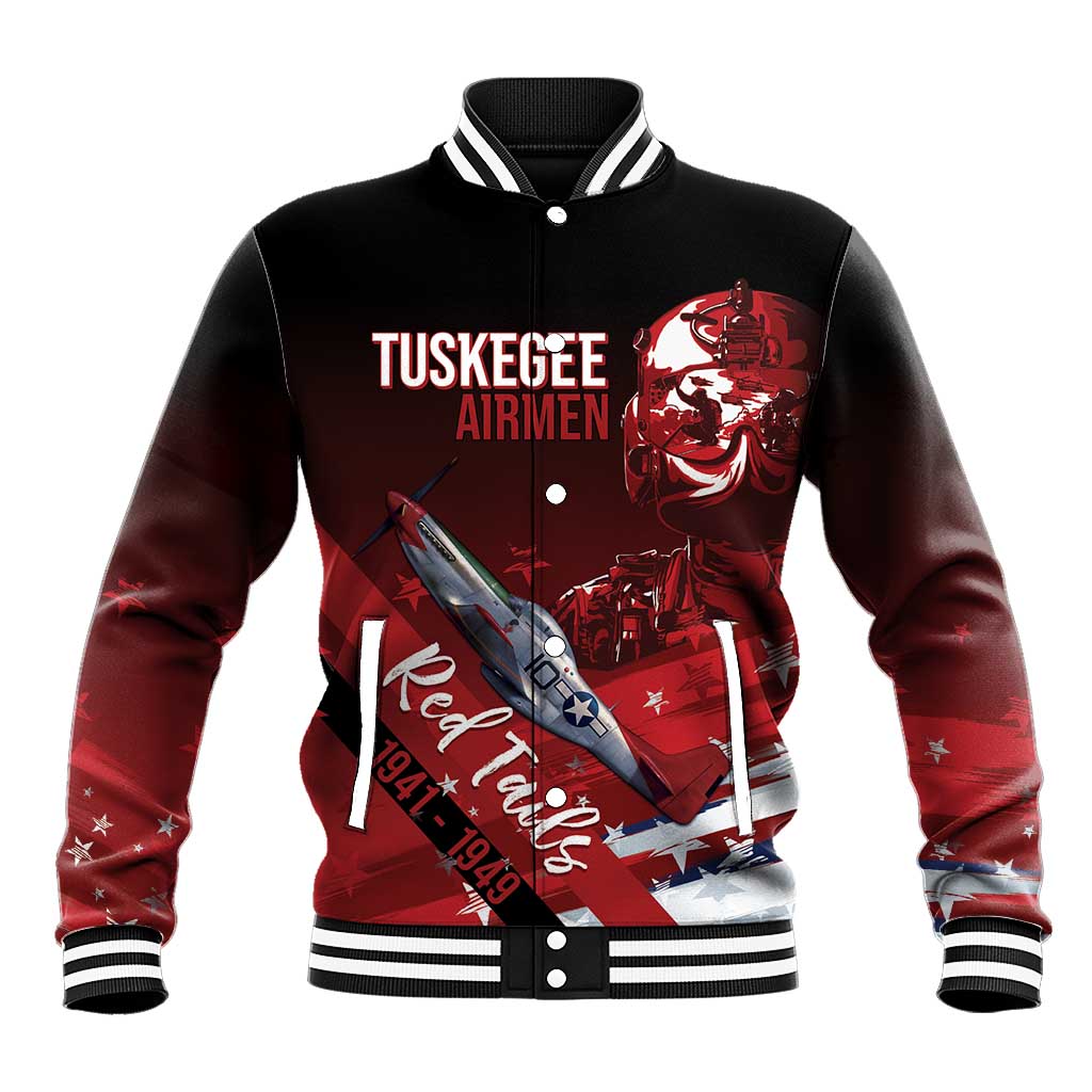 Tuskegee Airmen Red Tails Baseball Jacket Straighten Up and Fly Right - Black Red - Wonder Print Shop
