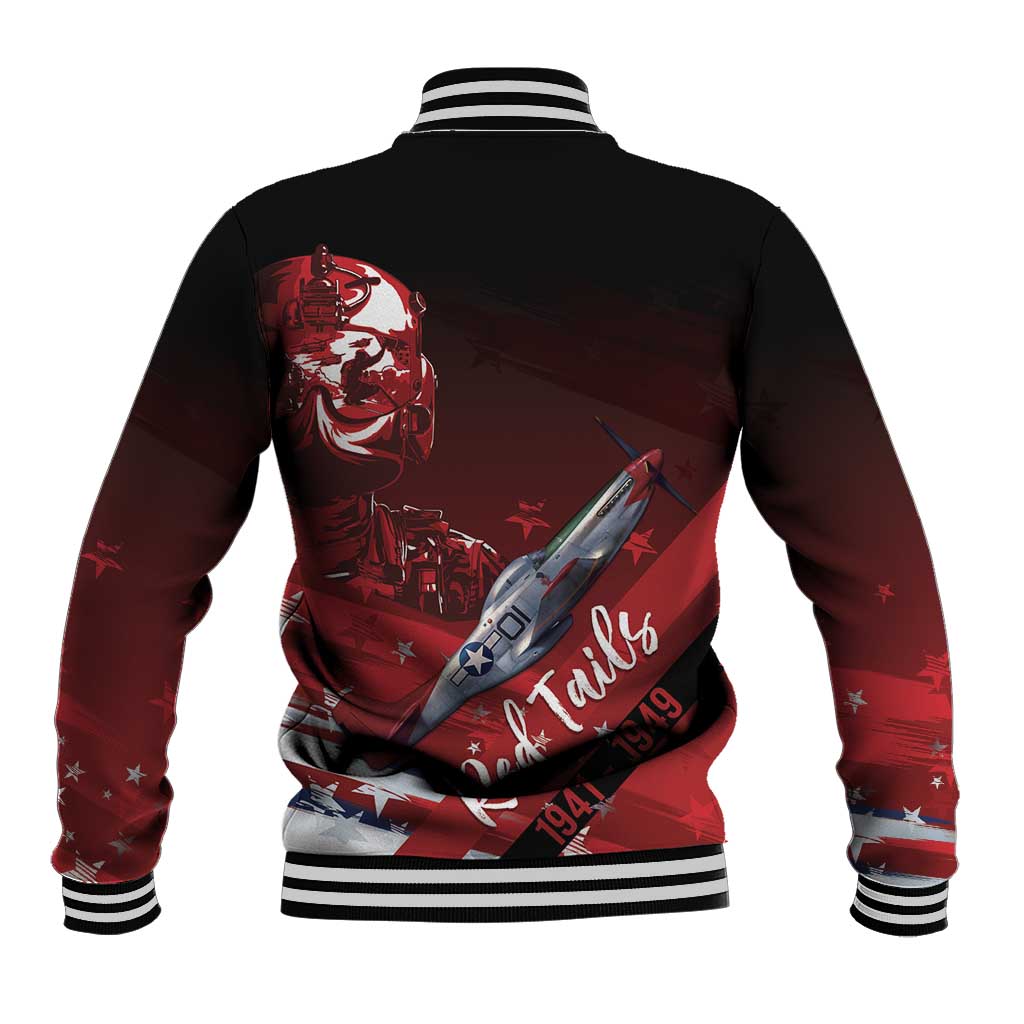 Tuskegee Airmen Red Tails Baseball Jacket Straighten Up and Fly Right - Black Red - Wonder Print Shop