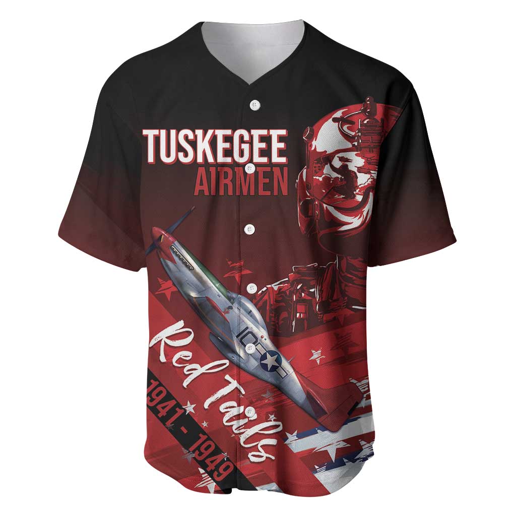 Tuskegee Airmen Red Tails Baseball Jersey Straighten Up and Fly Right - Black Red - Wonder Print Shop