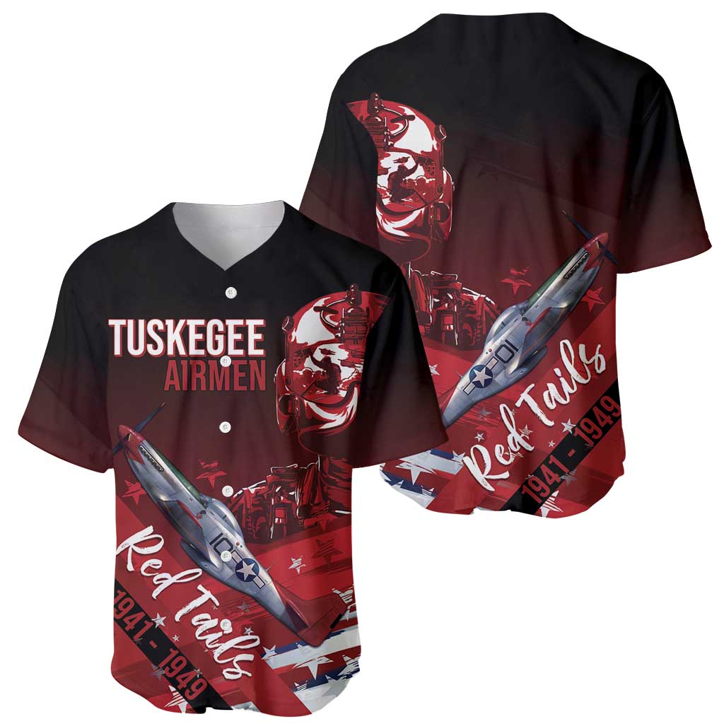 Tuskegee Airmen Red Tails Baseball Jersey Straighten Up and Fly Right - Black Red - Wonder Print Shop