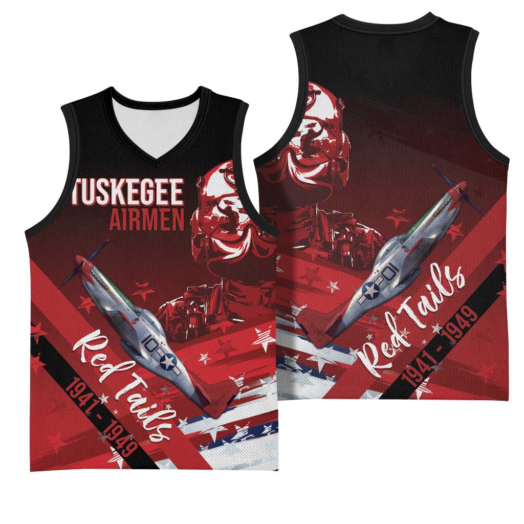 Tuskegee Airmen Red Tails Basketball Jersey Straighten Up and Fly Right - Black Red - Wonder Print Shop