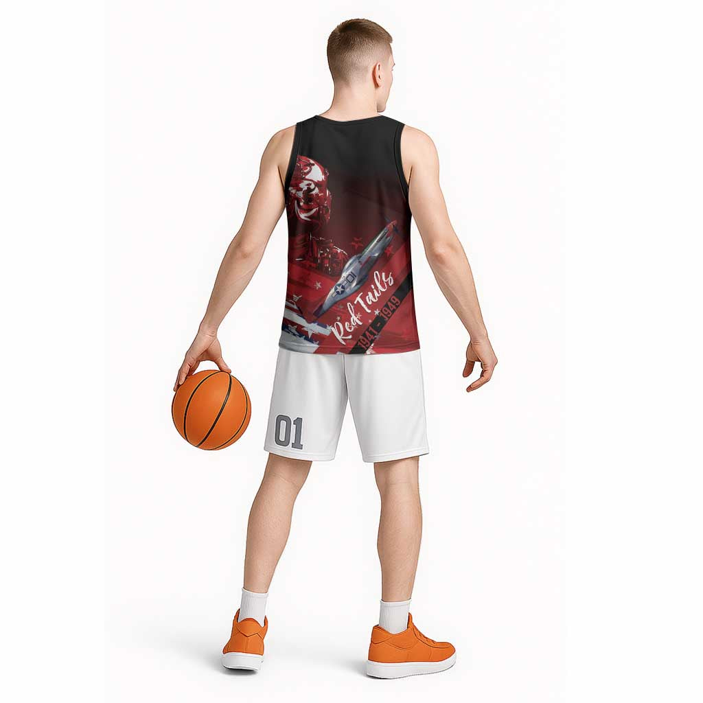 Tuskegee Airmen Red Tails Basketball Jersey Straighten Up and Fly Right - Black Red - Wonder Print Shop