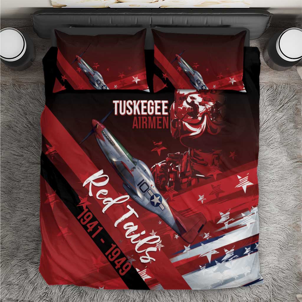 Tuskegee Airmen Red Tails Bedding Set Straighten Up and Fly Right - Black Red - Wonder Print Shop