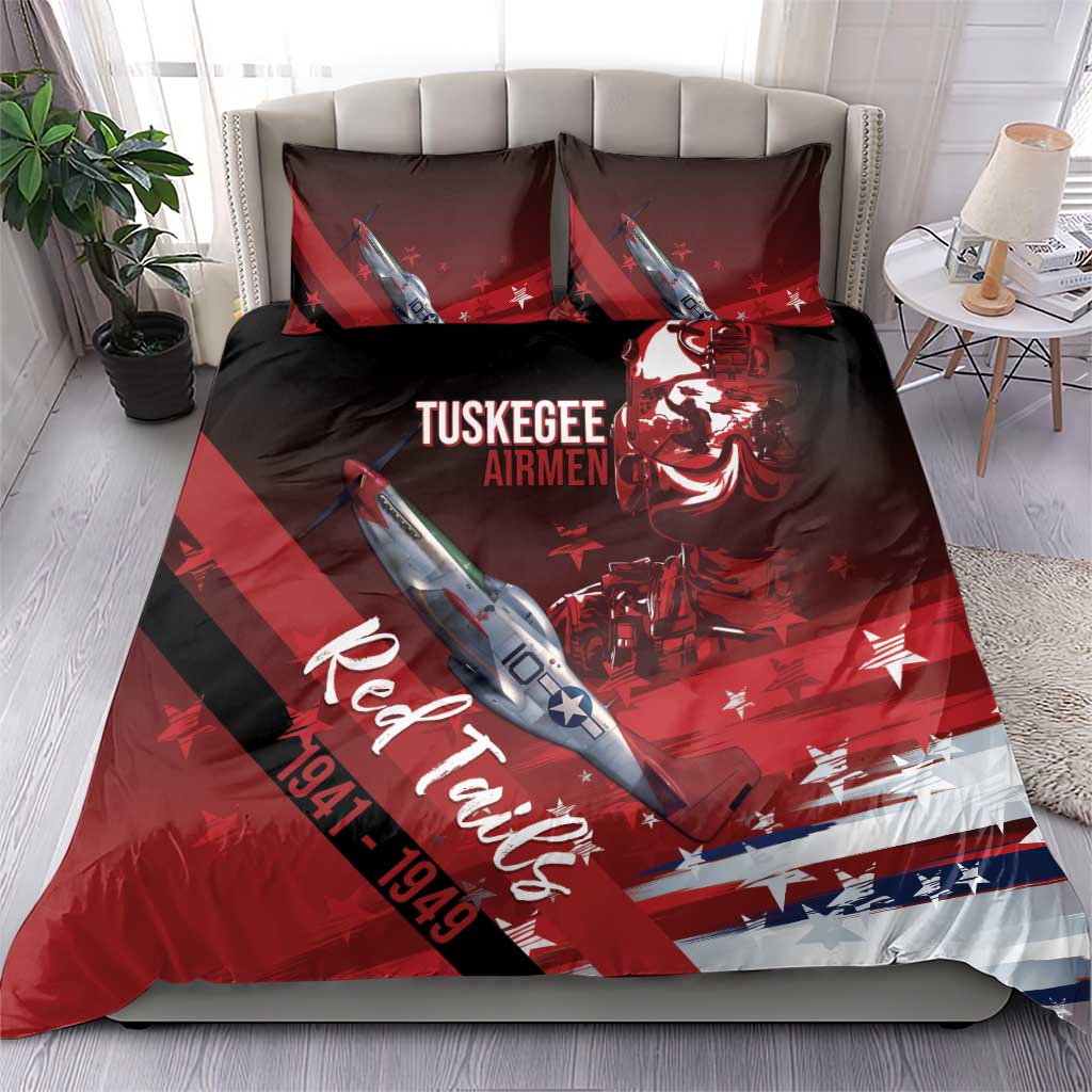 Tuskegee Airmen Red Tails Bedding Set Straighten Up and Fly Right - Black Red - Wonder Print Shop