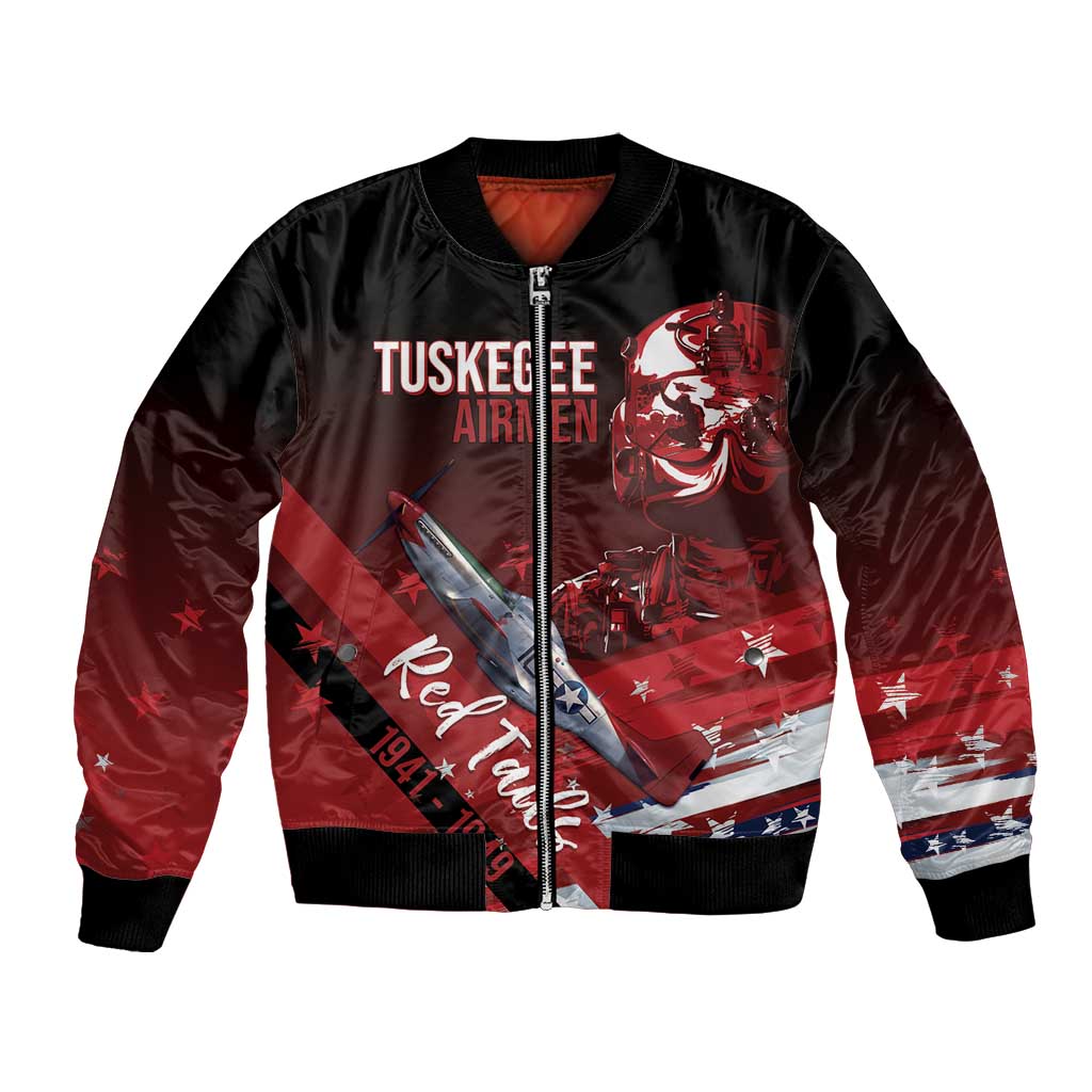 Tuskegee Airmen Red Tails Bomber Jacket Straighten Up and Fly Right - Black Red - Wonder Print Shop