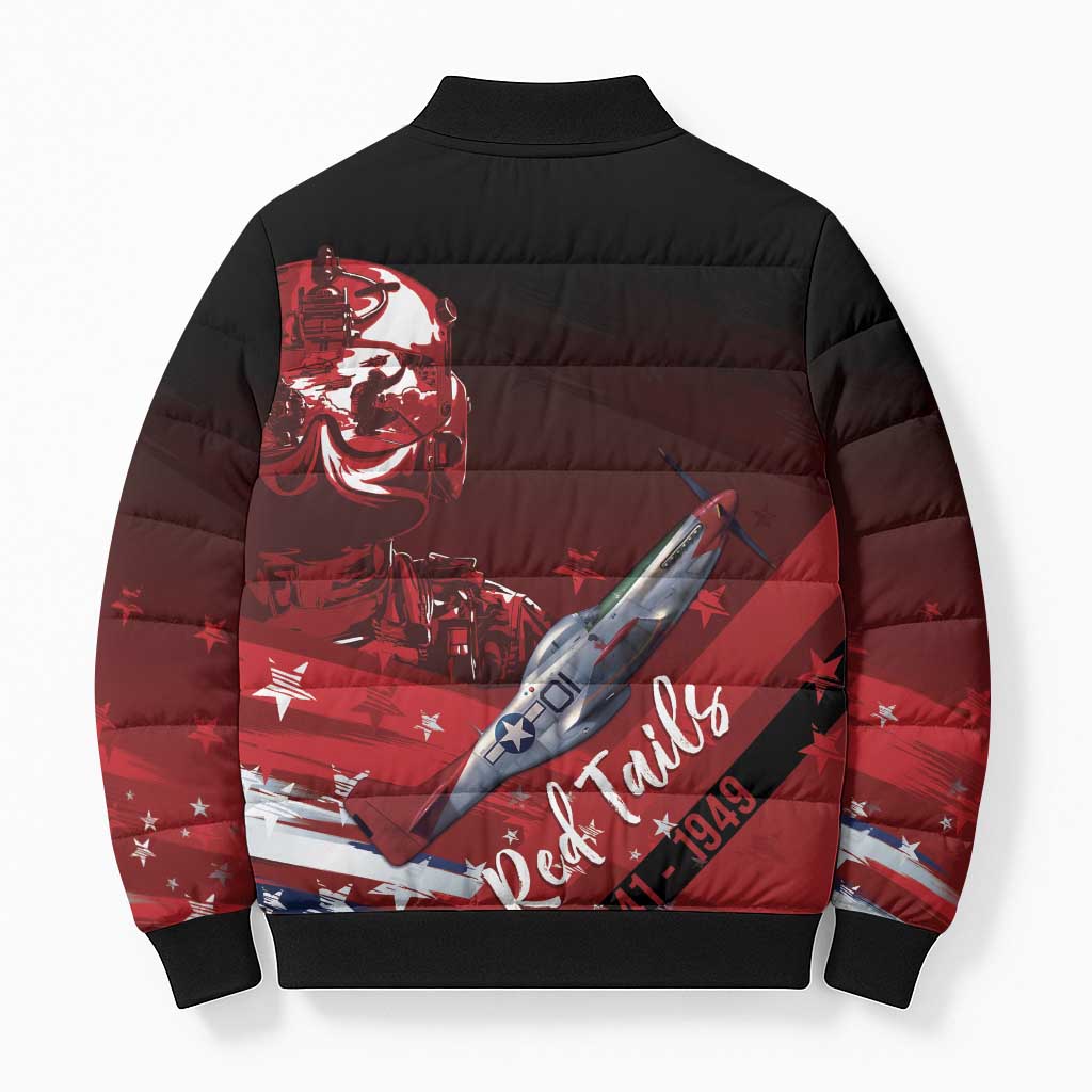 Tuskegee Airmen Red Tails Bomber Puffer Jacket Straighten Up and Fly Right - Black Red - Wonder Print Shop