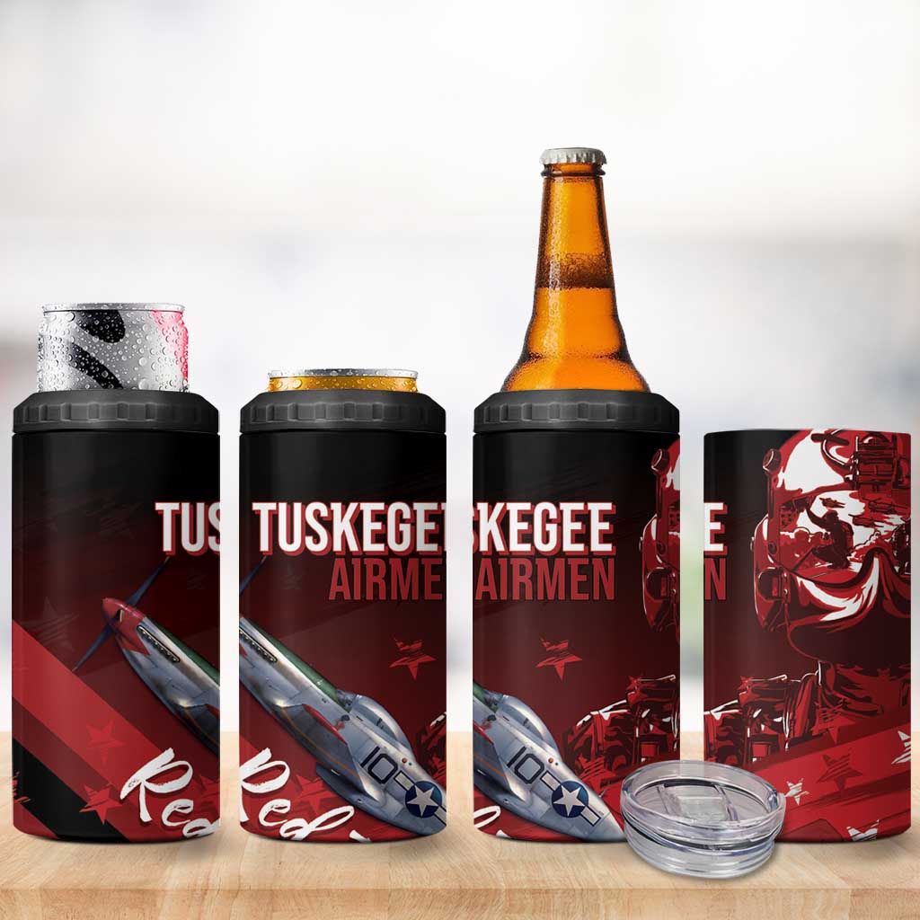 Tuskegee Airmen Red Tails 4 in 1 Can Cooler Tumbler Straighten Up and Fly Right - Black Red - Wonder Print Shop