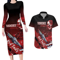Tuskegee Airmen Red Tails Couples Matching Long Sleeve Bodycon Dress and Hawaiian Shirt Straighten Up and Fly Right - Black Red - Wonder Print Shop
