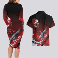 Tuskegee Airmen Red Tails Couples Matching Long Sleeve Bodycon Dress and Hawaiian Shirt Straighten Up and Fly Right - Black Red - Wonder Print Shop