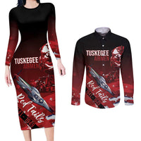 Tuskegee Airmen Red Tails Couples Matching Long Sleeve Bodycon Dress and Long Sleeve Button Shirt Straighten Up and Fly Right - Black Red - Wonder Print Shop