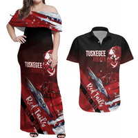 Tuskegee Airmen Red Tails Couples Matching Off Shoulder Maxi Dress and Hawaiian Shirt Straighten Up and Fly Right - Black Red - Wonder Print Shop