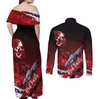 Tuskegee Airmen Red Tails Couples Matching Off Shoulder Maxi Dress and Long Sleeve Button Shirt Straighten Up and Fly Right - Black Red - Wonder Print Shop