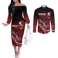 Tuskegee Airmen Red Tails Couples Matching Off The Shoulder Long Sleeve Dress and Long Sleeve Button Shirt Straighten Up and Fly Right - Black Red - Wonder Print Shop