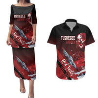Tuskegee Airmen Red Tails Couples Matching Puletasi and Hawaiian Shirt Straighten Up and Fly Right - Black Red - Wonder Print Shop