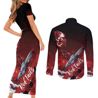 Tuskegee Airmen Red Tails Couples Matching Short Sleeve Bodycon Dress and Long Sleeve Button Shirt Straighten Up and Fly Right - Black Red - Wonder Print Shop