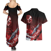 Tuskegee Airmen Red Tails Couples Matching Summer Maxi Dress and Hawaiian Shirt Straighten Up and Fly Right - Black Red - Wonder Print Shop