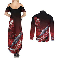 Tuskegee Airmen Red Tails Couples Matching Summer Maxi Dress and Long Sleeve Button Shirt Straighten Up and Fly Right - Black Red - Wonder Print Shop