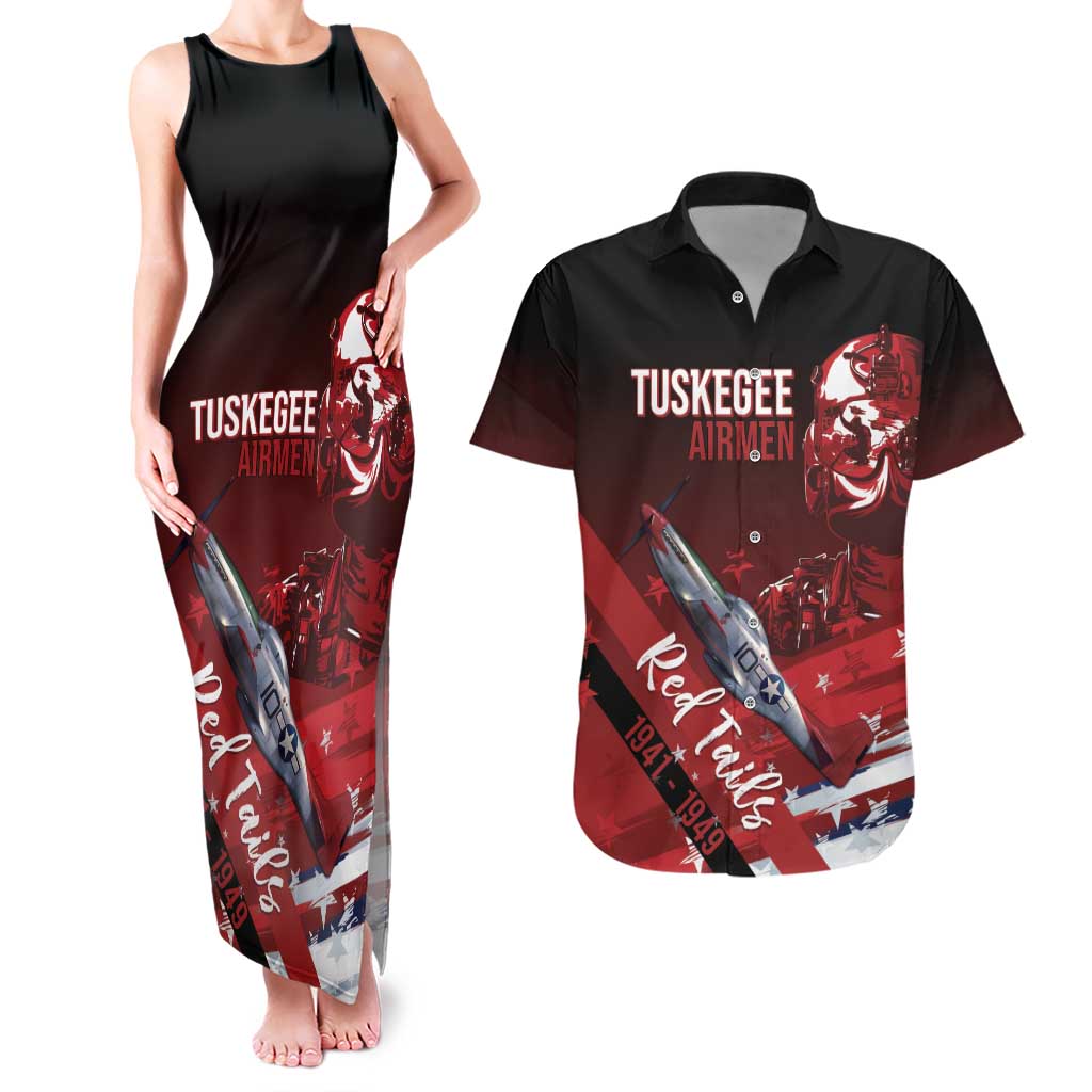 Tuskegee Airmen Red Tails Couples Matching Tank Maxi Dress and Hawaiian Shirt Straighten Up and Fly Right - Black Red - Wonder Print Shop