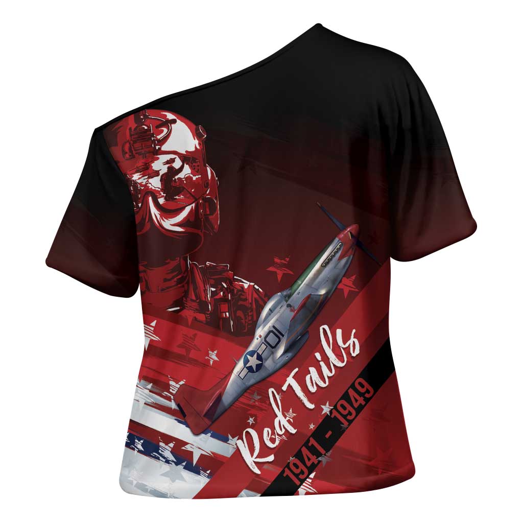 Tuskegee Airmen Red Tails Cross Shoulder Shirt Straighten Up and Fly Right - Black Red - Wonder Print Shop