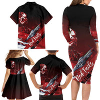 Tuskegee Airmen Red Tails Family Matching Long Sleeve Bodycon Dress and Hawaiian Shirt Straighten Up and Fly Right - Black Red - Wonder Print Shop