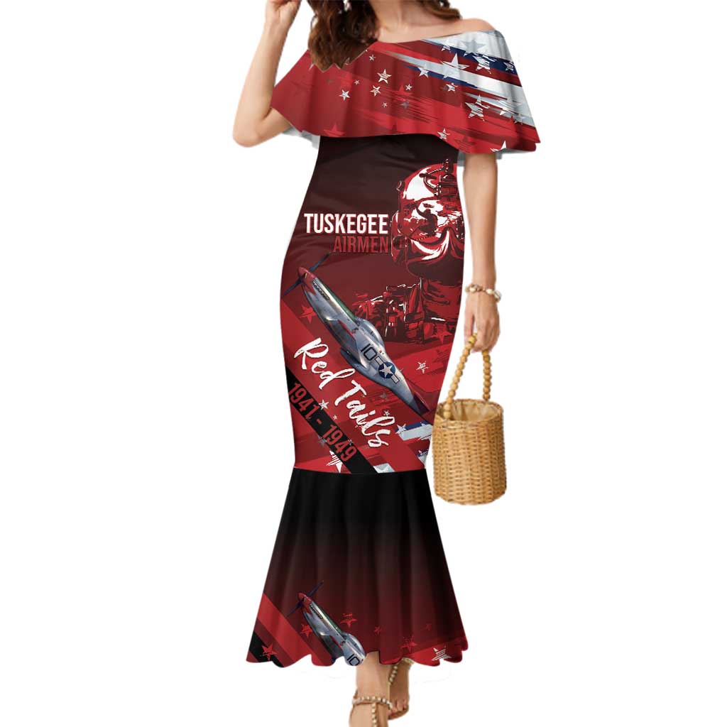 Tuskegee Airmen Red Tails Family Matching Mermaid Dress and Hawaiian Shirt Straighten Up and Fly Right - Black Red - Wonder Print Shop