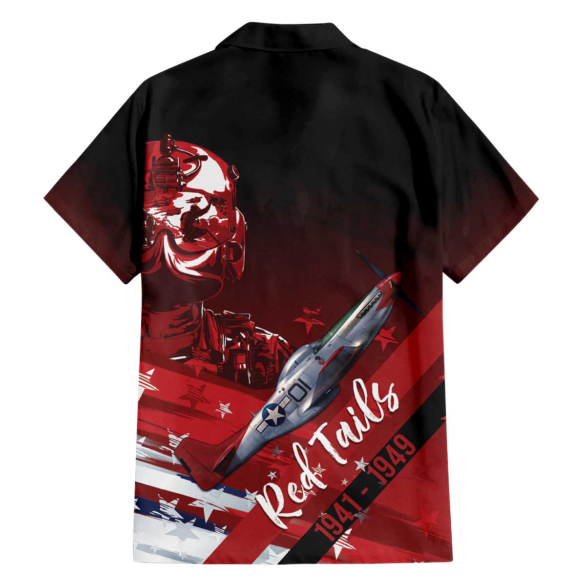 Tuskegee Airmen Red Tails Family Matching Off The Shoulder Long Sleeve Dress and Hawaiian Shirt Straighten Up and Fly Right - Black Red - Wonder Print Shop