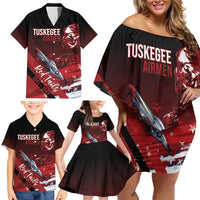 Tuskegee Airmen Red Tails Family Matching Off Shoulder Short Dress and Hawaiian Shirt Straighten Up and Fly Right - Black Red - Wonder Print Shop