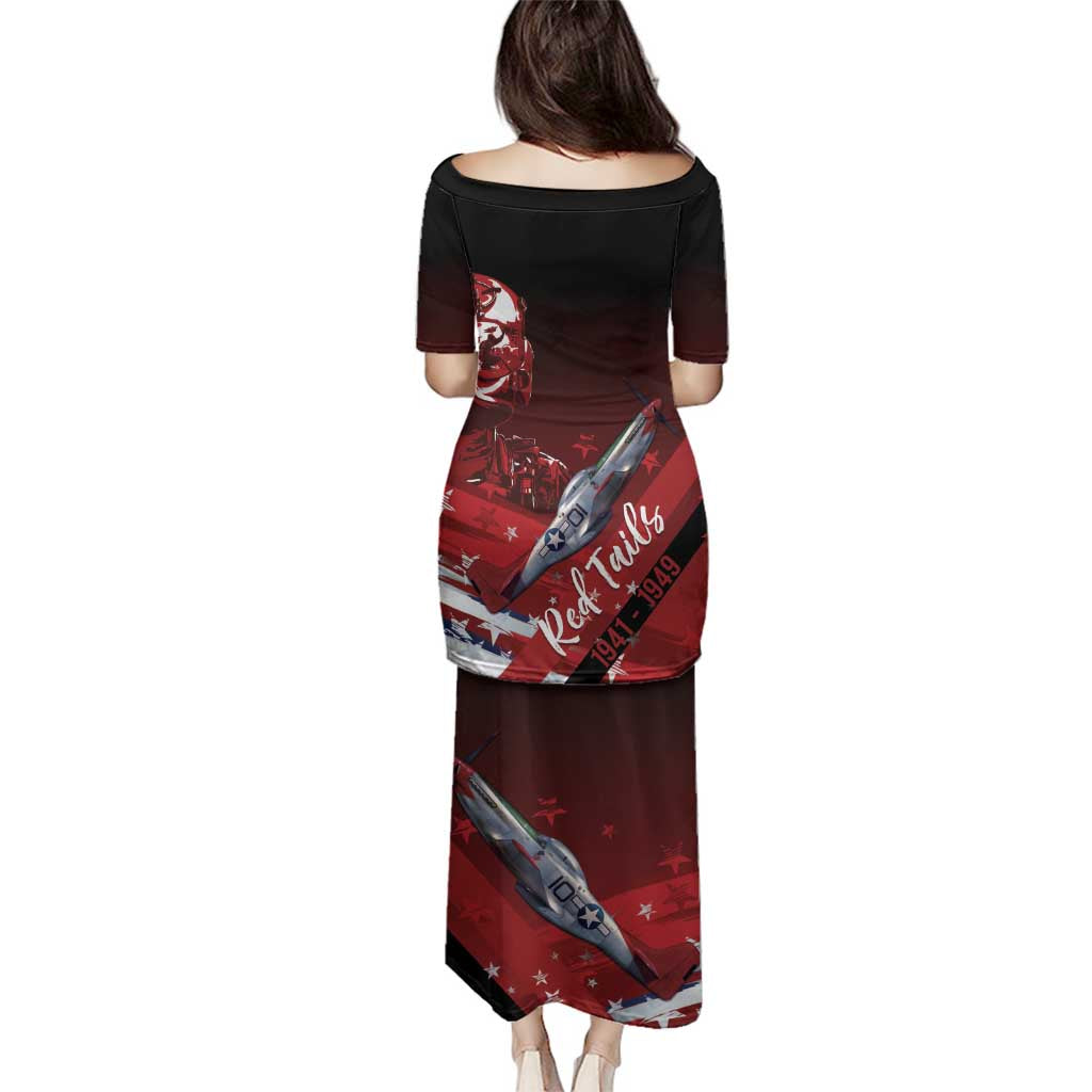 Tuskegee Airmen Red Tails Family Matching Puletasi and Hawaiian Shirt Straighten Up and Fly Right - Black Red - Wonder Print Shop