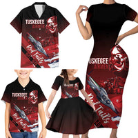 Tuskegee Airmen Red Tails Family Matching Short Sleeve Bodycon Dress and Hawaiian Shirt Straighten Up and Fly Right - Black Red - Wonder Print Shop