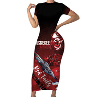 Tuskegee Airmen Red Tails Family Matching Short Sleeve Bodycon Dress and Hawaiian Shirt Straighten Up and Fly Right - Black Red - Wonder Print Shop
