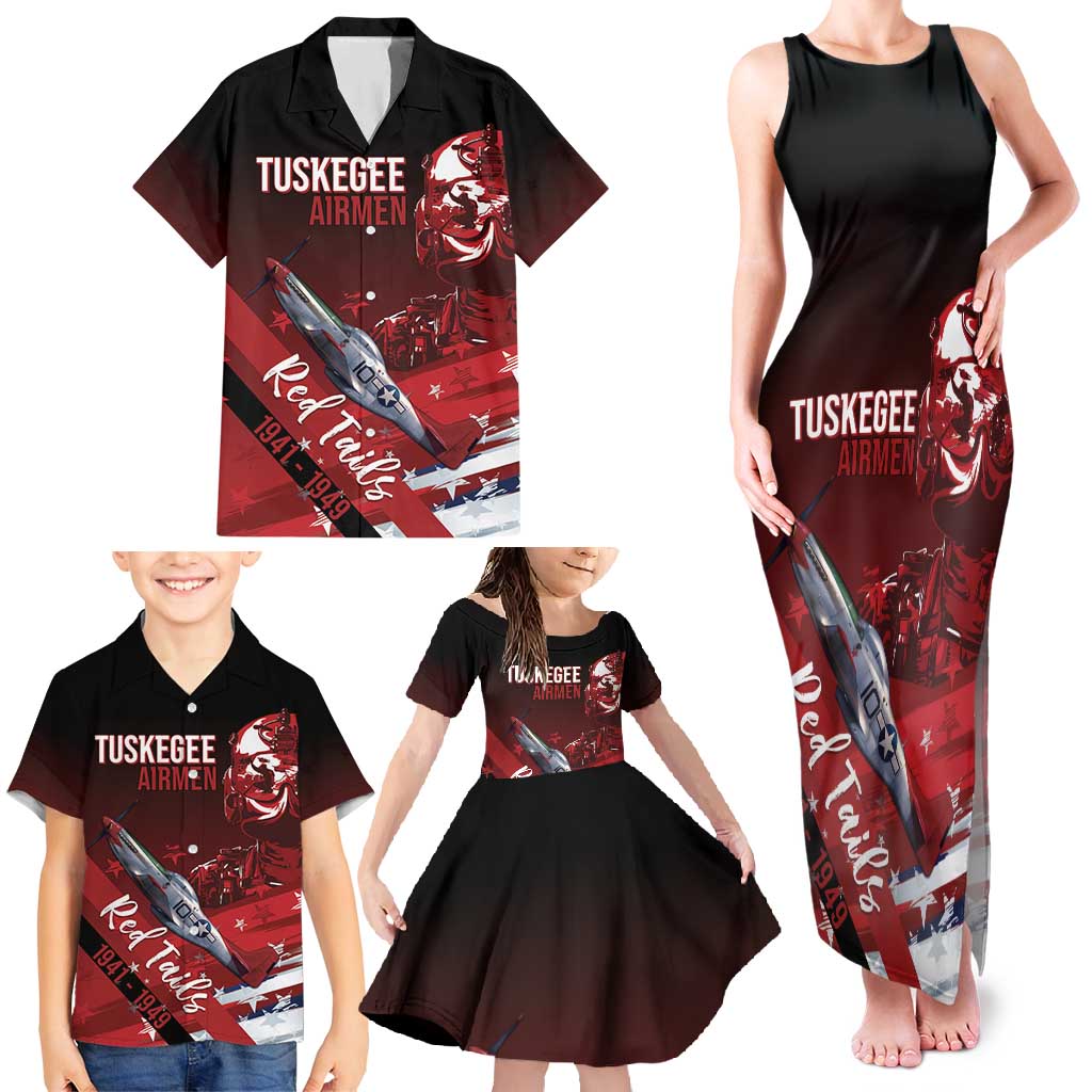 Tuskegee Airmen Red Tails Family Matching Tank Maxi Dress and Hawaiian Shirt Straighten Up and Fly Right - Black Red - Wonder Print Shop