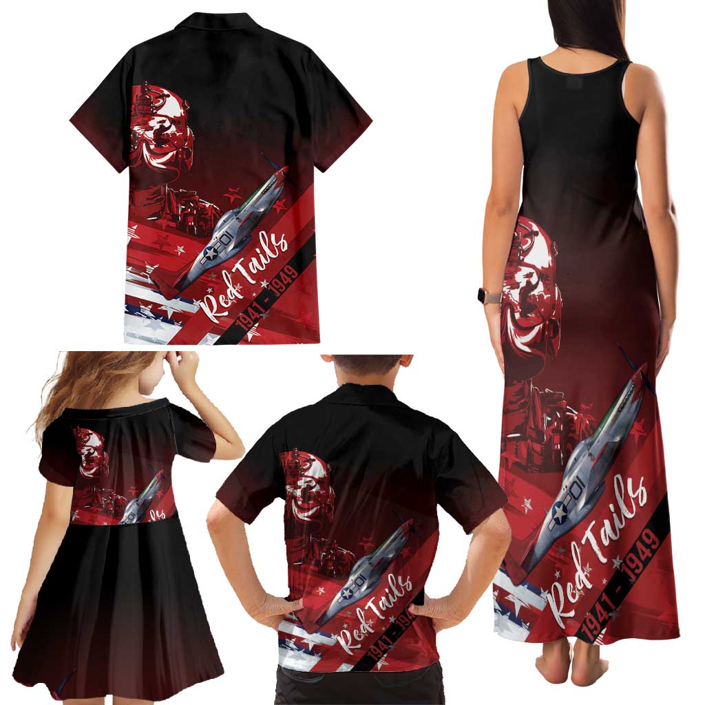 Tuskegee Airmen Red Tails Family Matching Tank Maxi Dress and Hawaiian Shirt Straighten Up and Fly Right - Black Red - Wonder Print Shop