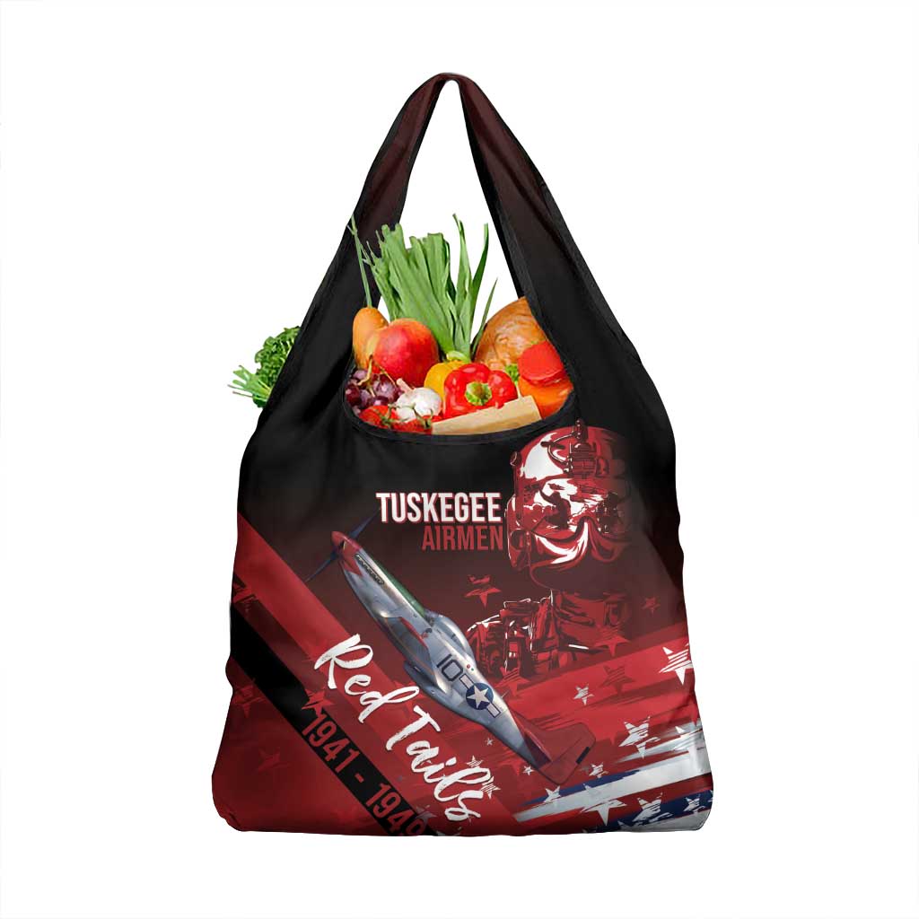 Tuskegee Airmen Red Tails Grocery Bag Straighten Up and Fly Right - Black Red - Wonder Print Shop
