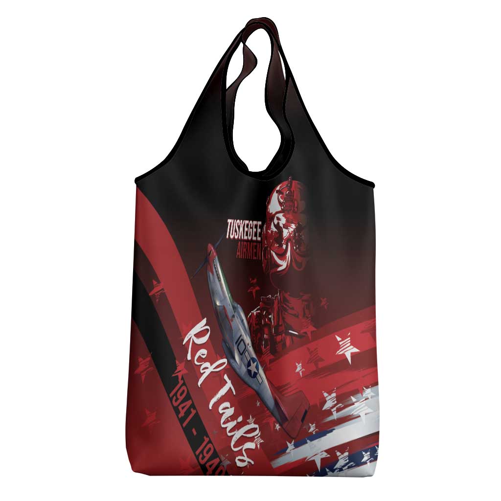 Tuskegee Airmen Red Tails Grocery Bag Straighten Up and Fly Right - Black Red - Wonder Print Shop