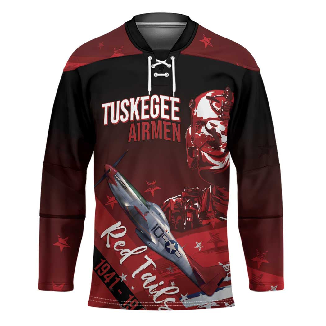 Tuskegee Airmen Red Tails Hockey Jersey Straighten Up and Fly Right - Black Red - Wonder Print Shop