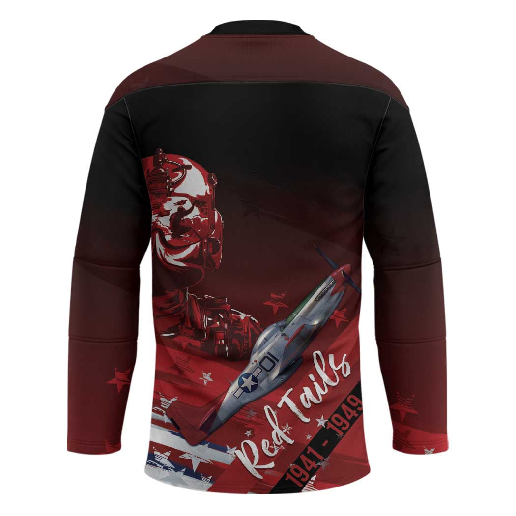 Tuskegee Airmen Red Tails Hockey Jersey Straighten Up and Fly Right - Black Red - Wonder Print Shop