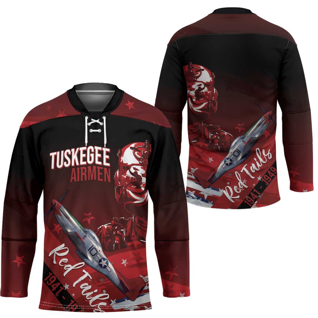 Tuskegee Airmen Red Tails Hockey Jersey Straighten Up and Fly Right - Black Red - Wonder Print Shop