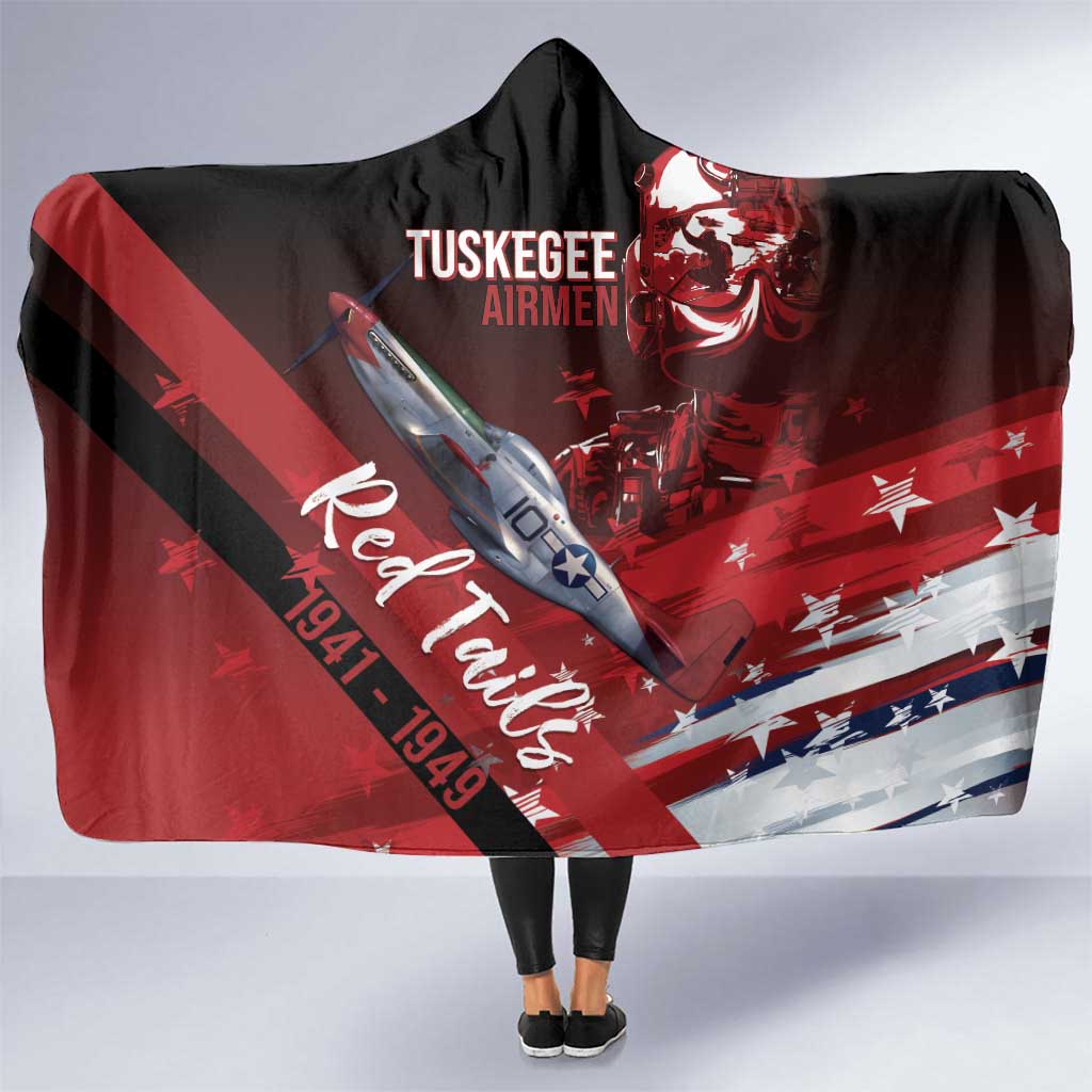 Tuskegee Airmen Red Tails Hooded Blanket Straighten Up and Fly Right - Black Red - Wonder Print Shop