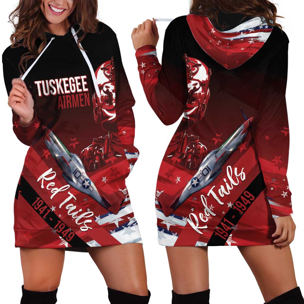 Tuskegee Airmen Red Tails Hoodie Dress Straighten Up and Fly Right - Black Red - Wonder Print Shop