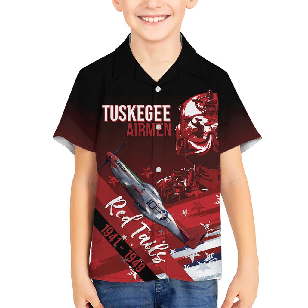 Tuskegee Airmen Red Tails Kid Hawaiian Shirt Straighten Up and Fly Right - Black Red - Wonder Print Shop