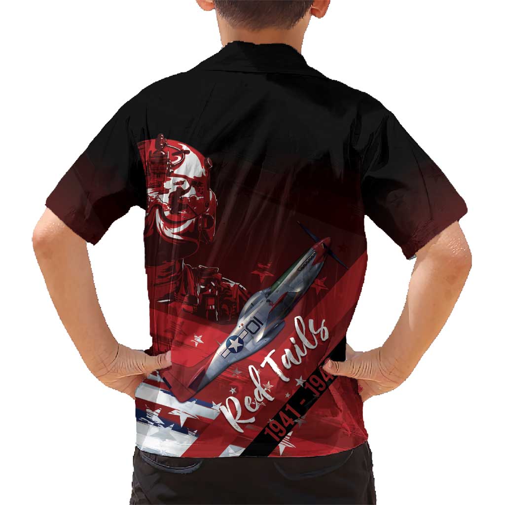 Tuskegee Airmen Red Tails Kid Hawaiian Shirt Straighten Up and Fly Right - Black Red - Wonder Print Shop