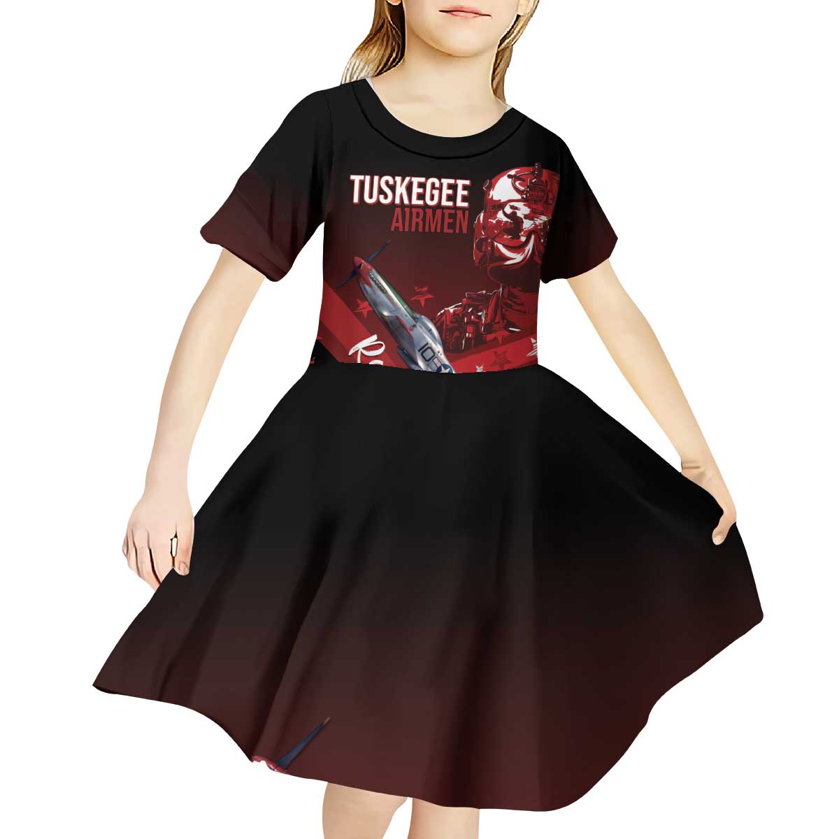 Tuskegee Airmen Red Tails Kid Short Sleeve Dress Straighten Up and Fly Right - Black Red - Wonder Print Shop