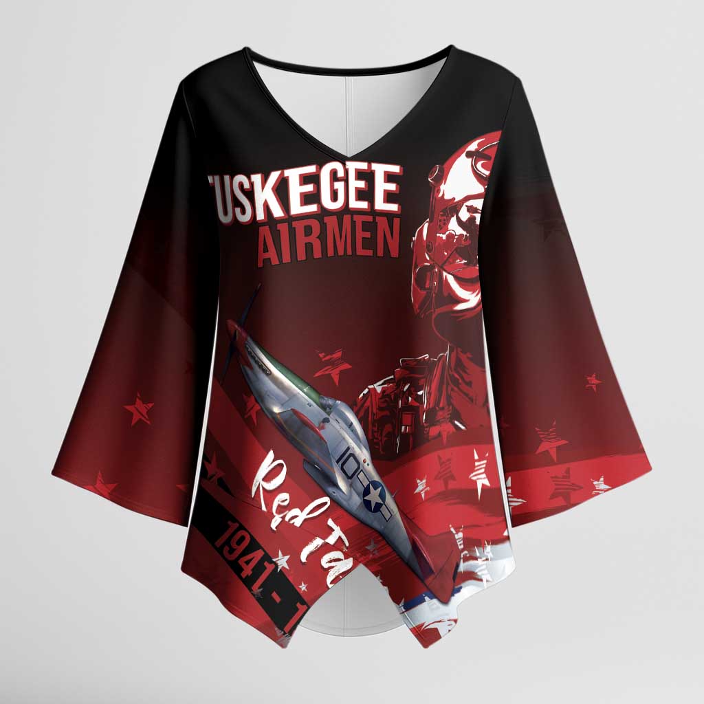 Tuskegee Airmen Red Tails Kimono Sleeve Blouse Straighten Up and Fly Right - Black Red - Wonder Print Shop