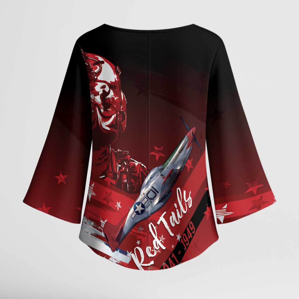 Tuskegee Airmen Red Tails Kimono Sleeve Blouse Straighten Up and Fly Right - Black Red - Wonder Print Shop