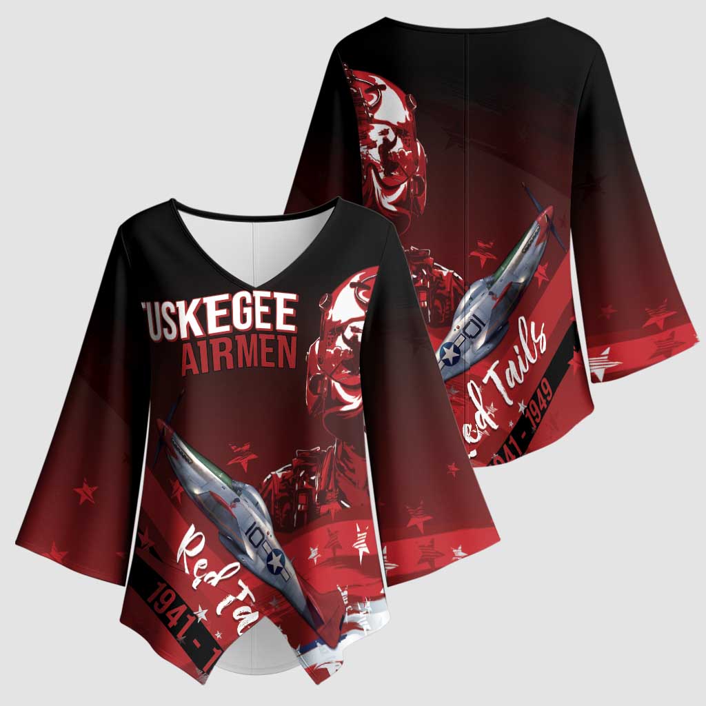 Tuskegee Airmen Red Tails Kimono Sleeve Blouse Straighten Up and Fly Right - Black Red - Wonder Print Shop