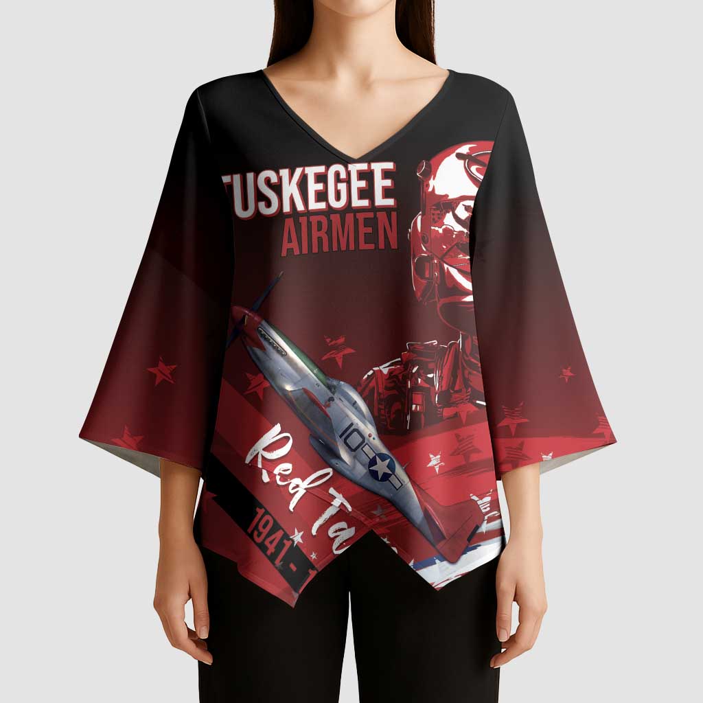 Tuskegee Airmen Red Tails Kimono Sleeve Blouse Straighten Up and Fly Right - Black Red - Wonder Print Shop