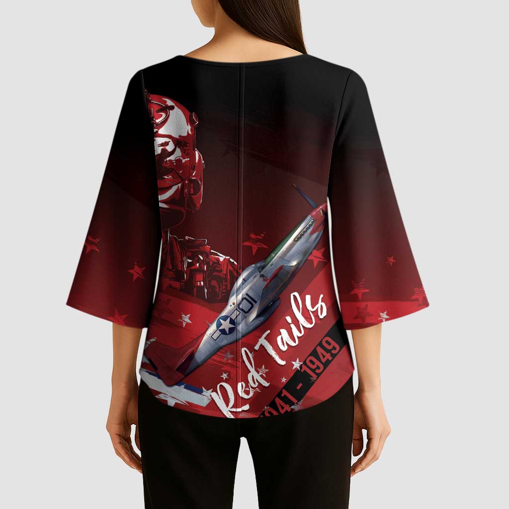 Tuskegee Airmen Red Tails Kimono Sleeve Blouse Straighten Up and Fly Right - Black Red - Wonder Print Shop