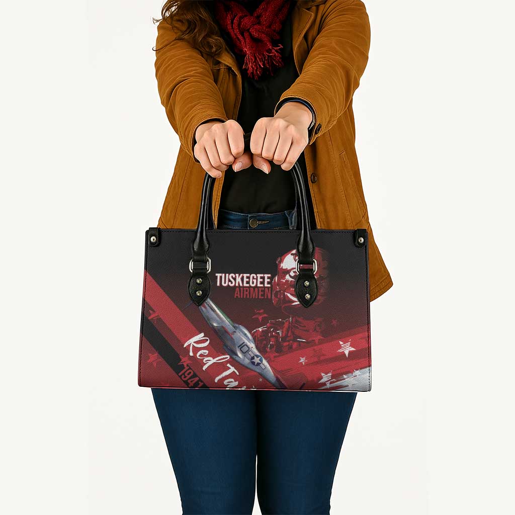 Tuskegee Airmen Red Tails Leather Bag Straighten Up and Fly Right - Black Red - Wonder Print Shop